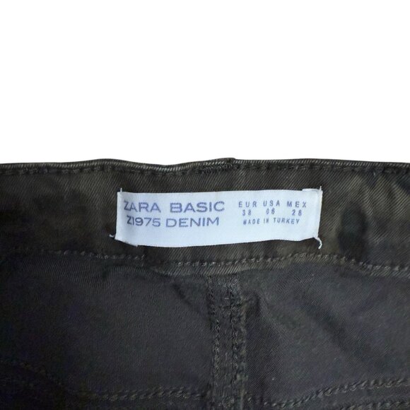 ZARA BASIC Z1975 CAMO JEANS SKINNY MID RISE ARMY GREEN ZIP ACCENT SIZE 6 GRUNGE - Picture 6 of 9
